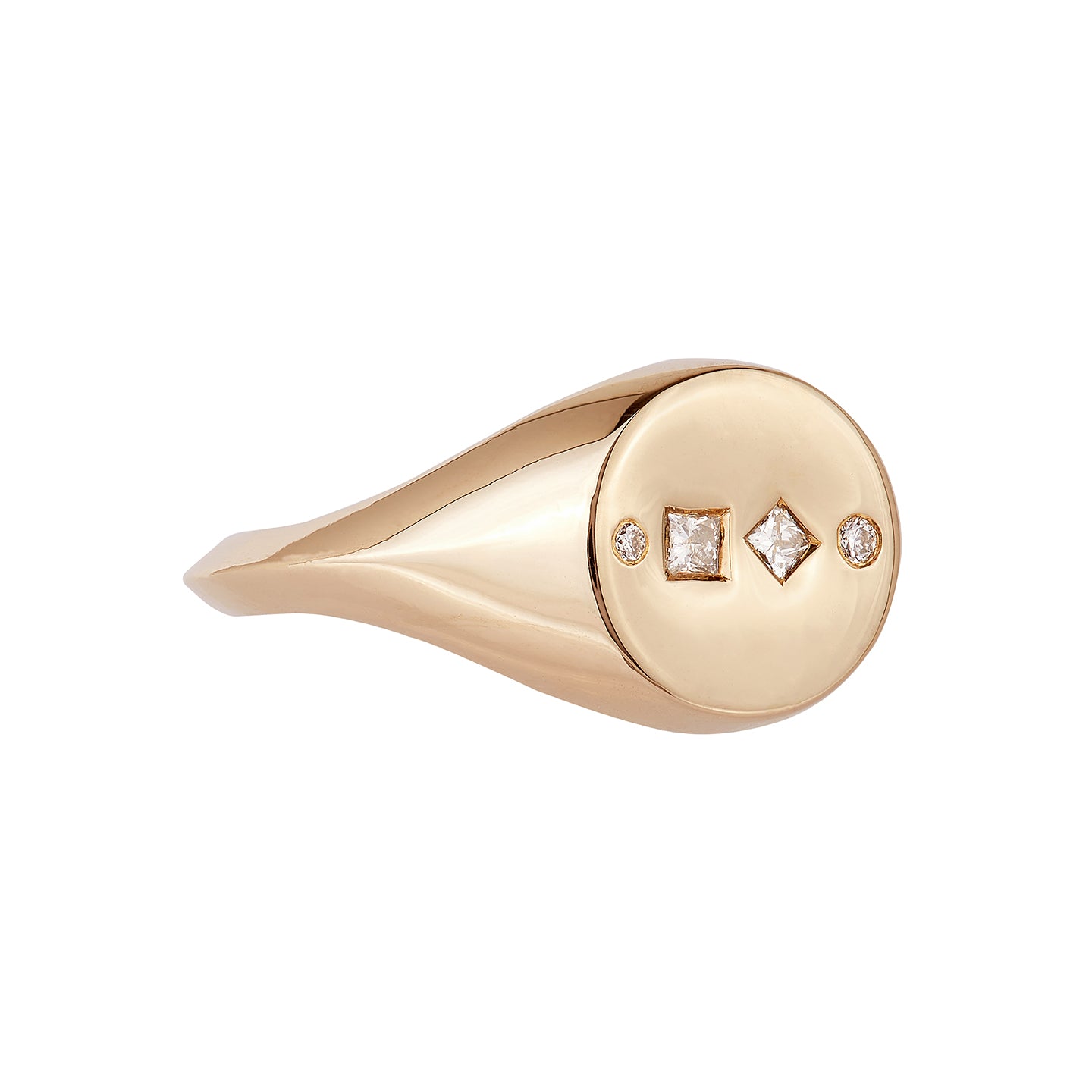 9ct solid yellow gold and 18ct solid yellow gold women's diamond signet ring, ethical and sustainable jewellery, handmade in the UK