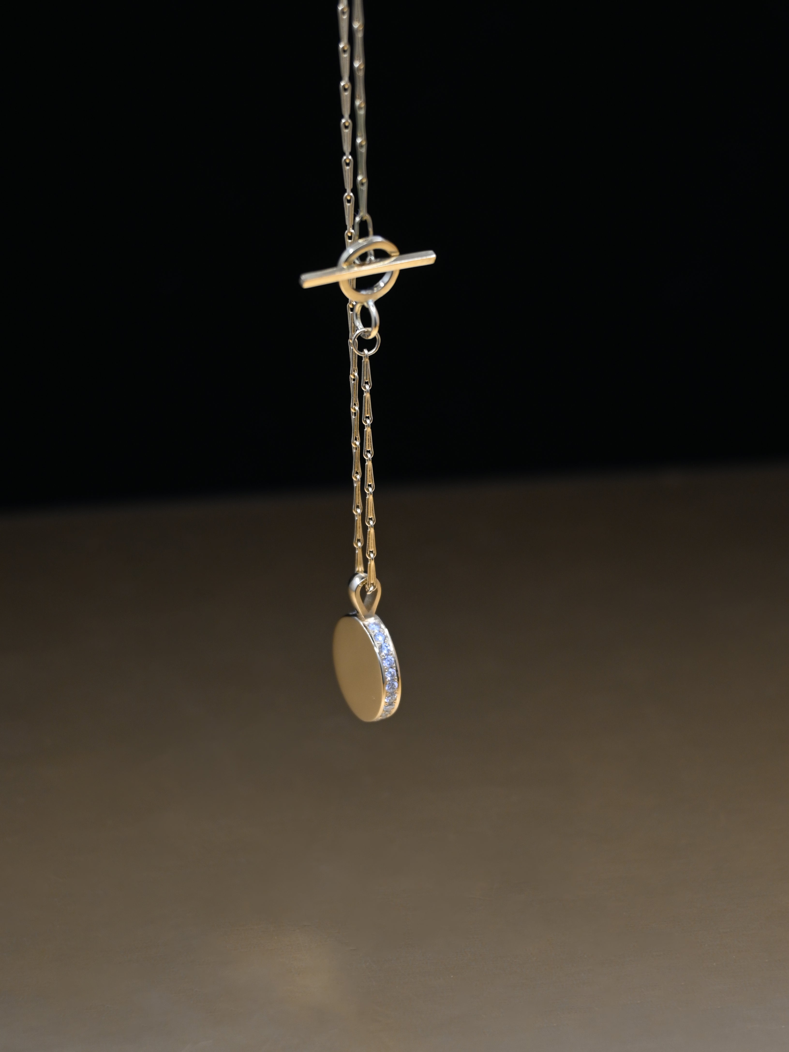 Solid Gold Diamond Disc Pendant Necklace