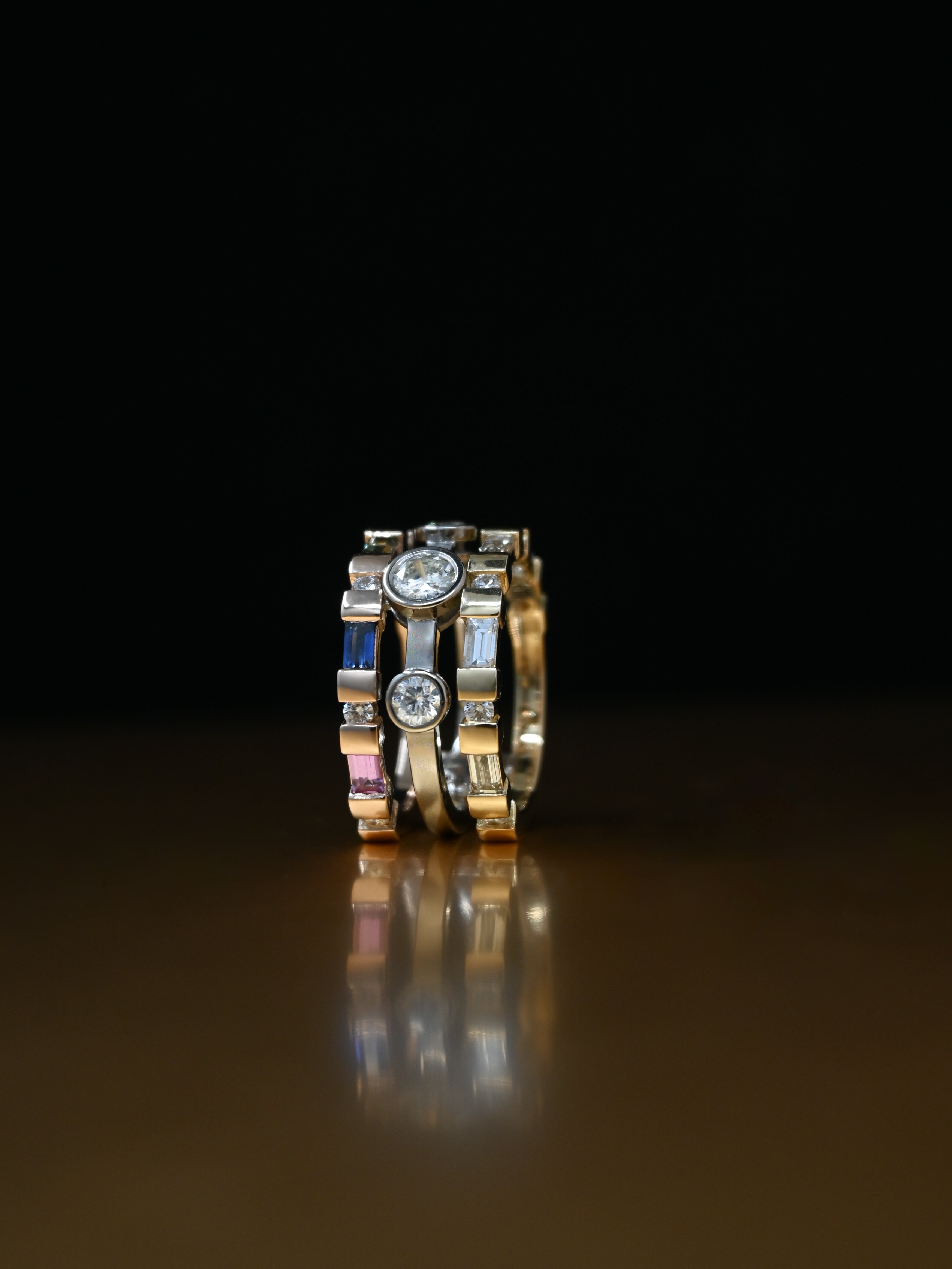 Diamond and Sapphires set in Rose Gold, White Gold and Yellow Gold, A Bespoke Ring Design based in Tarporley cheshire