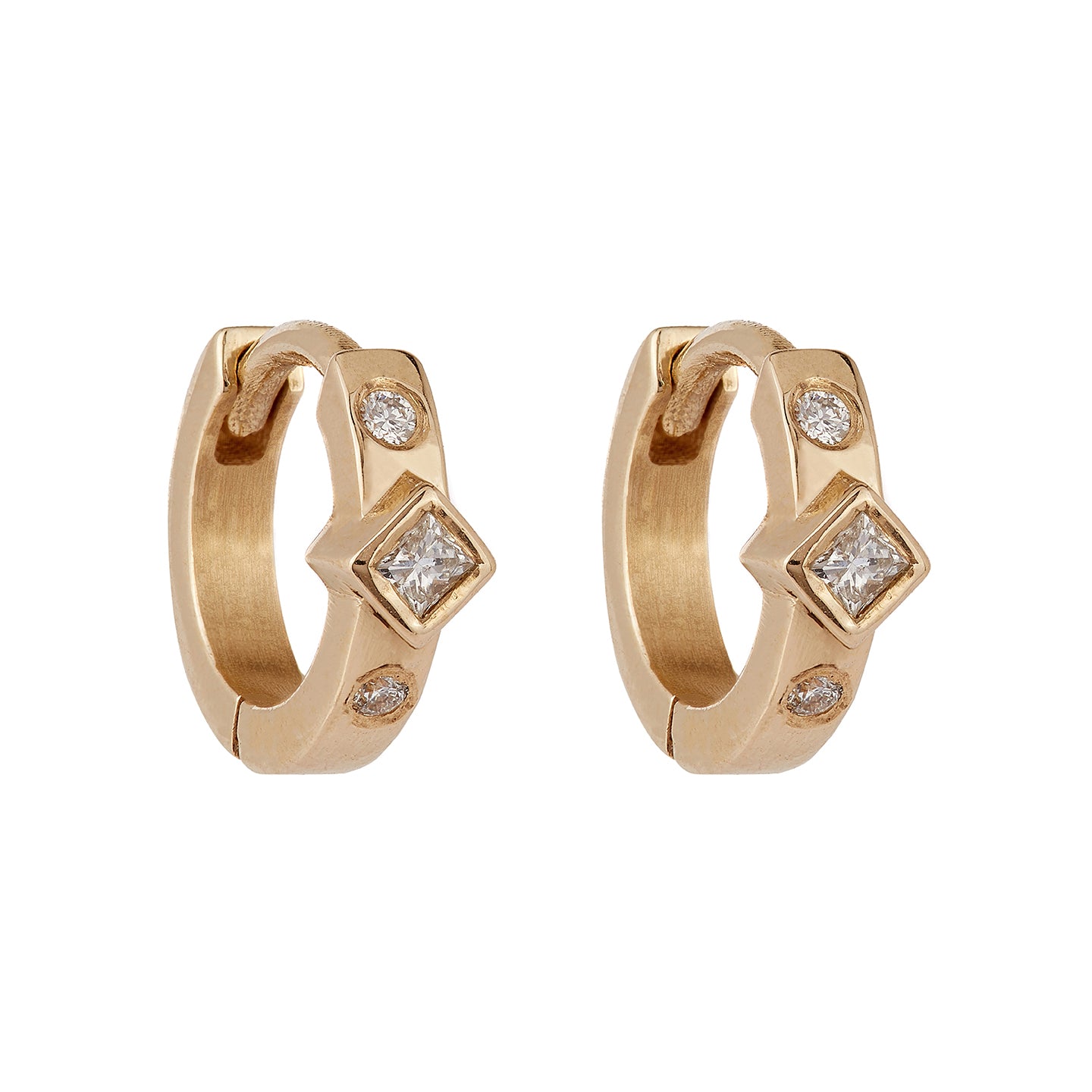 9ct solid yellow gold and 18ct solid yellow gold diamond huggie hoop earrings, ethical and sustainable jewellery, handmade in the UK