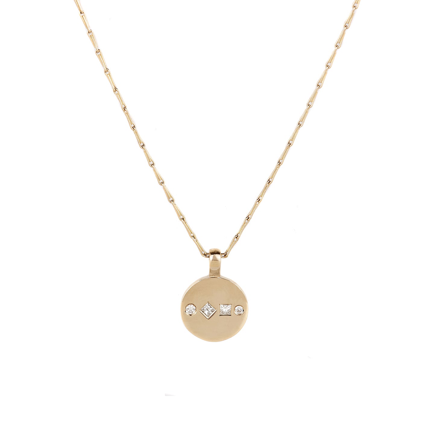 9ct solid yellow gold and 18ct solid yellow gold diamond disc pendant necklace, ethical and sustainable jewellery, handmade in the UK