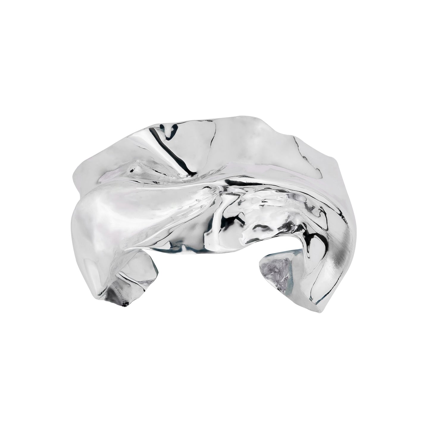 100% recycled silver chunky sculptural cuff bangle, ethical and sustainable jewellery, handmade in the UK