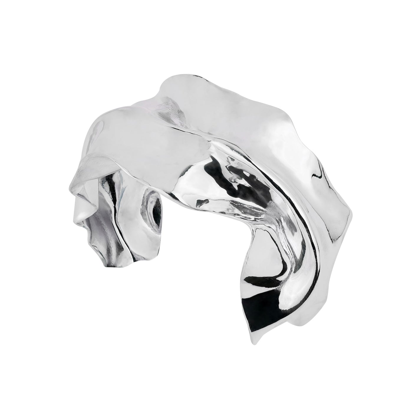 100% recycled silver chunky sculptural cuff bangle, ethical and sustainable jewellery, handmade in the UK