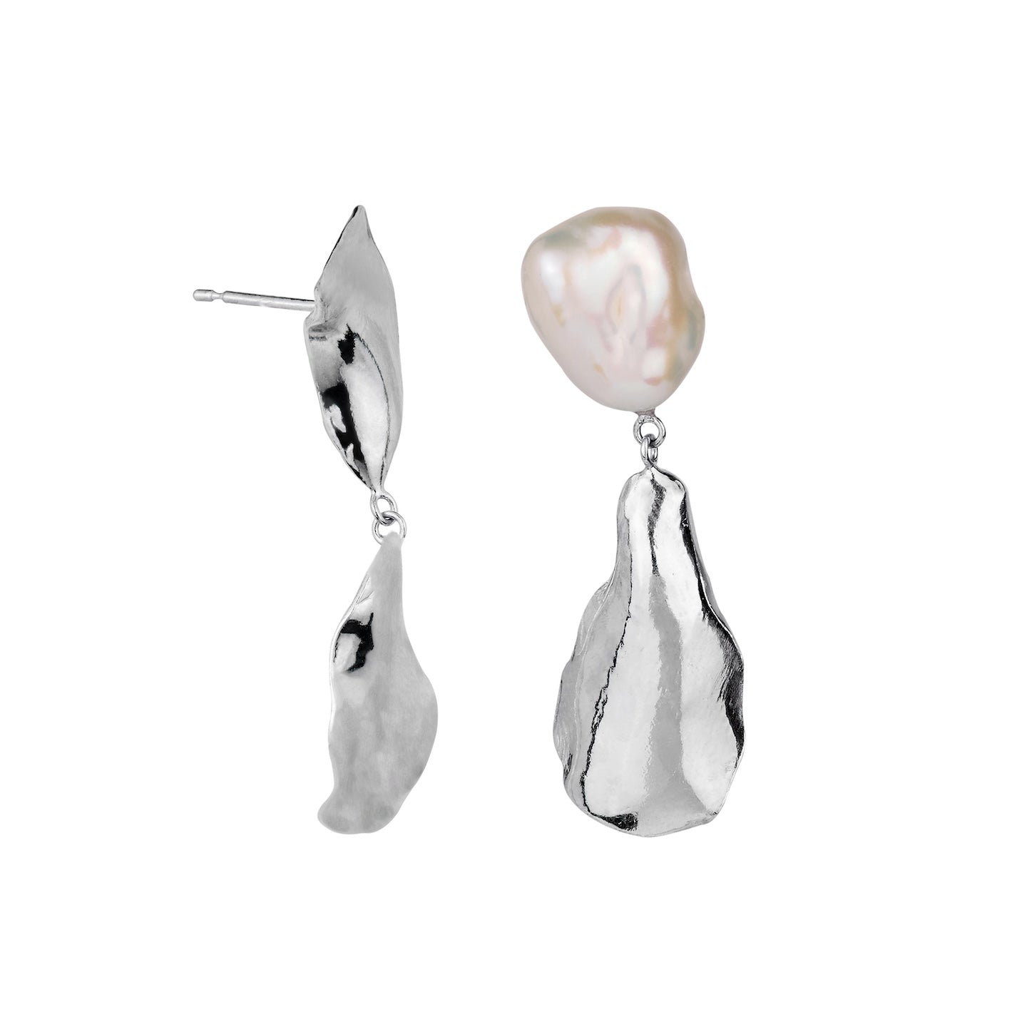 100% recycled silver and pearl drop earrings, ethical and sustainable jewellery, handmade in the UK