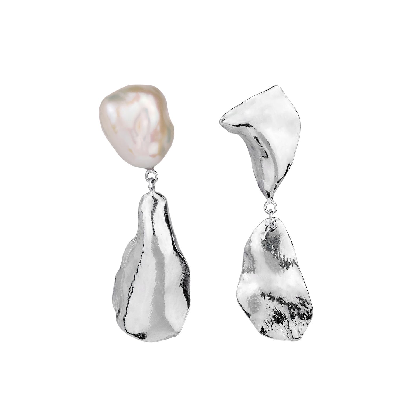 100% recycled silver and pearl drop earrings, ethical and sustainable jewellery, handmade in the UK