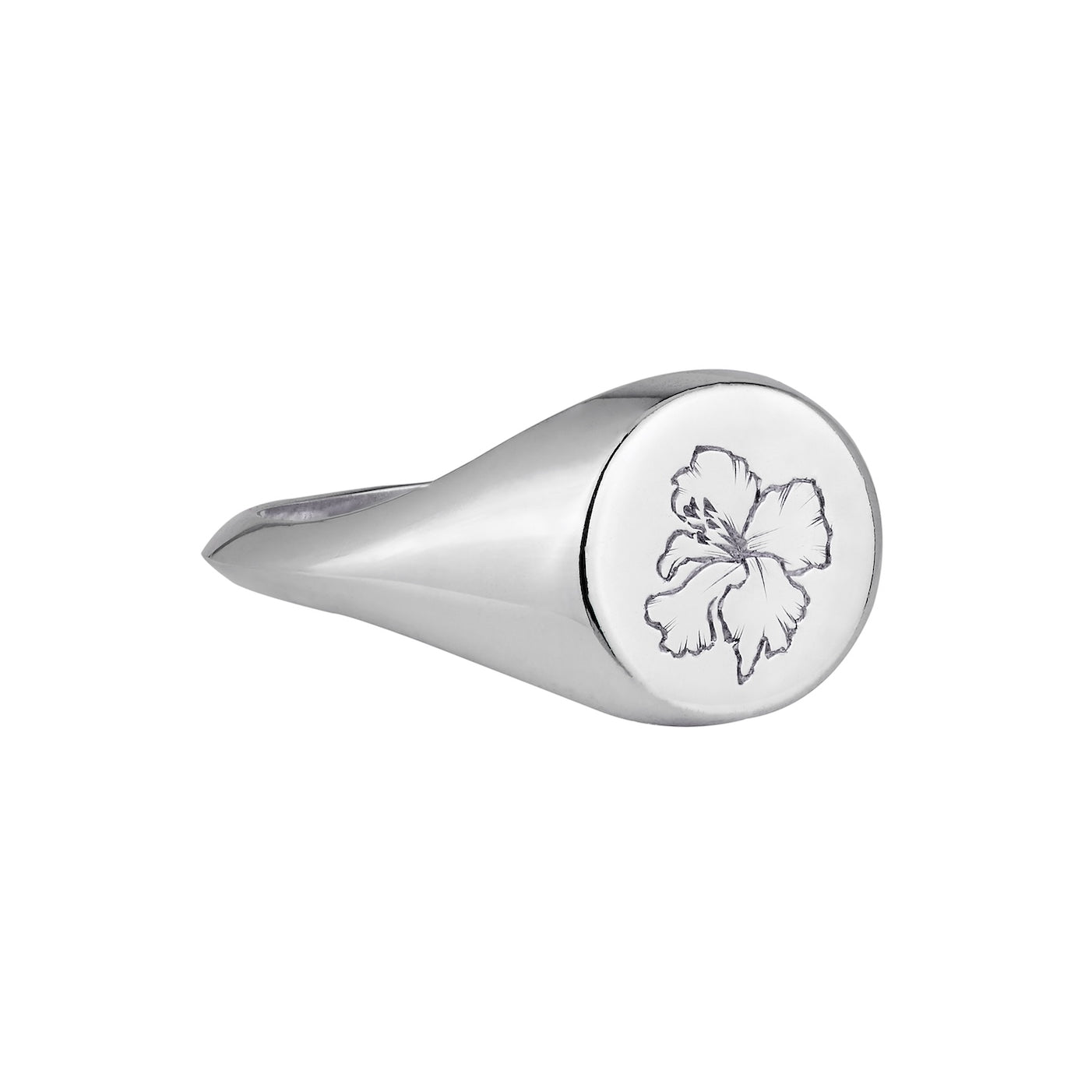 100% recycled silver engraved signet pinkie ring, ethical and sustainable jewellery, handmade in the UK