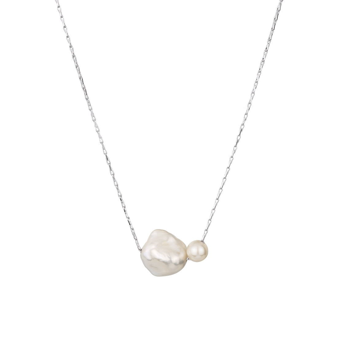100% recycled silver delicate chain floating pearl necklace, ethical and sustainable jewellery, handmade in the UK