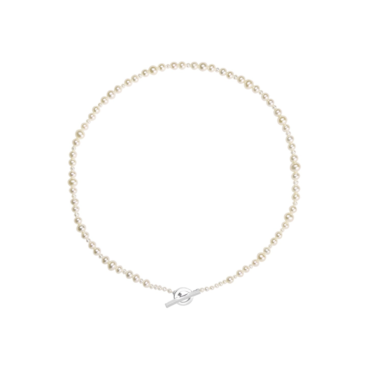 100% recycled silver t-bar pearl necklace, ethical and sustainable jewellery, handmade in the UK