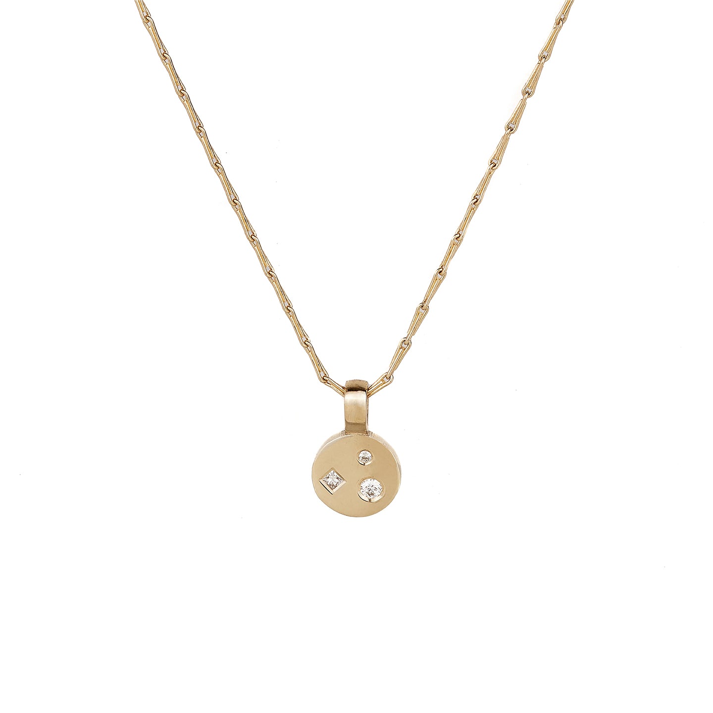 9ct solid yellow gold and 18ct solid yellow gold diamond disc pendant necklace, ethical and sustainable jewellery, handmade in the UK