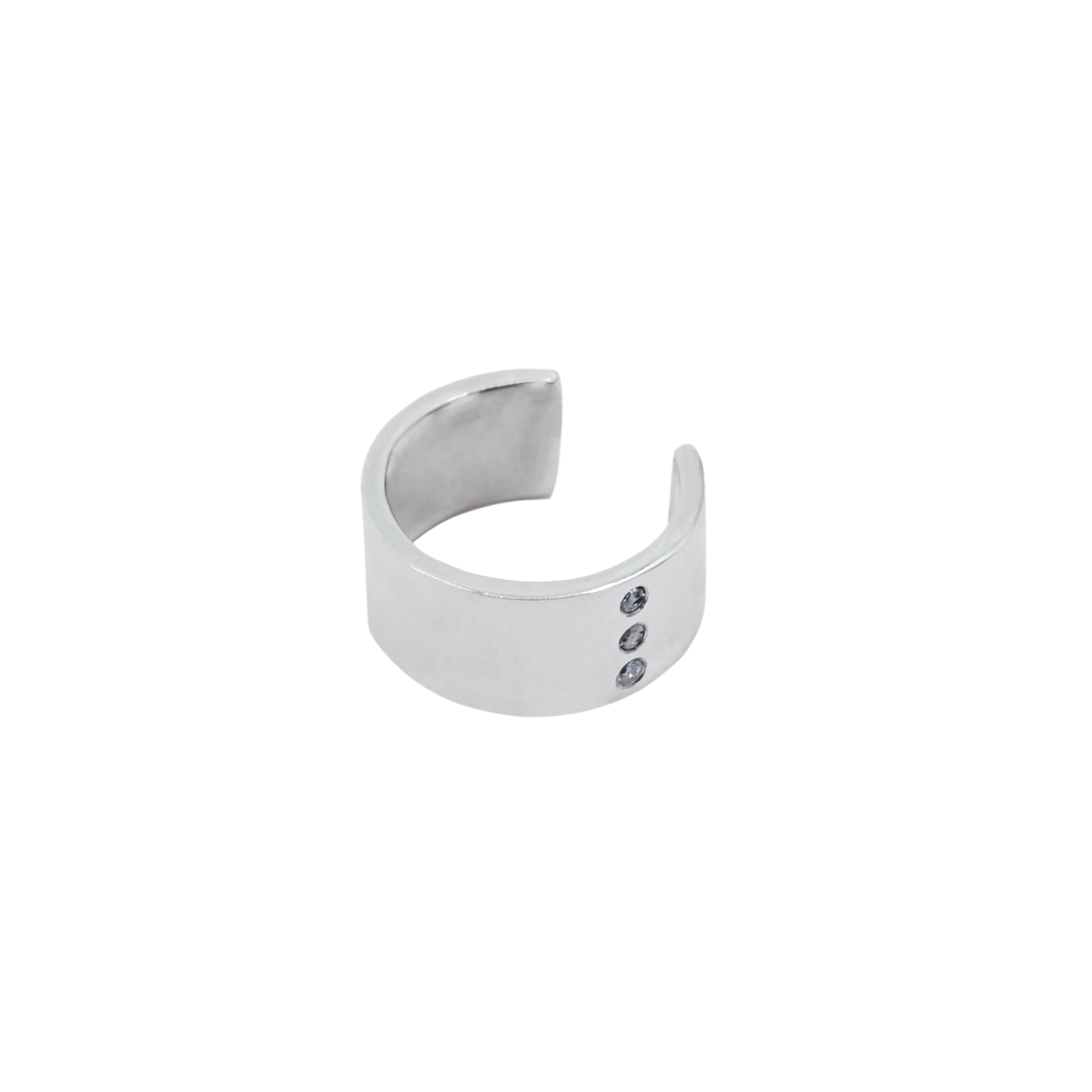 Solid white gold ear cuff with 3 pave