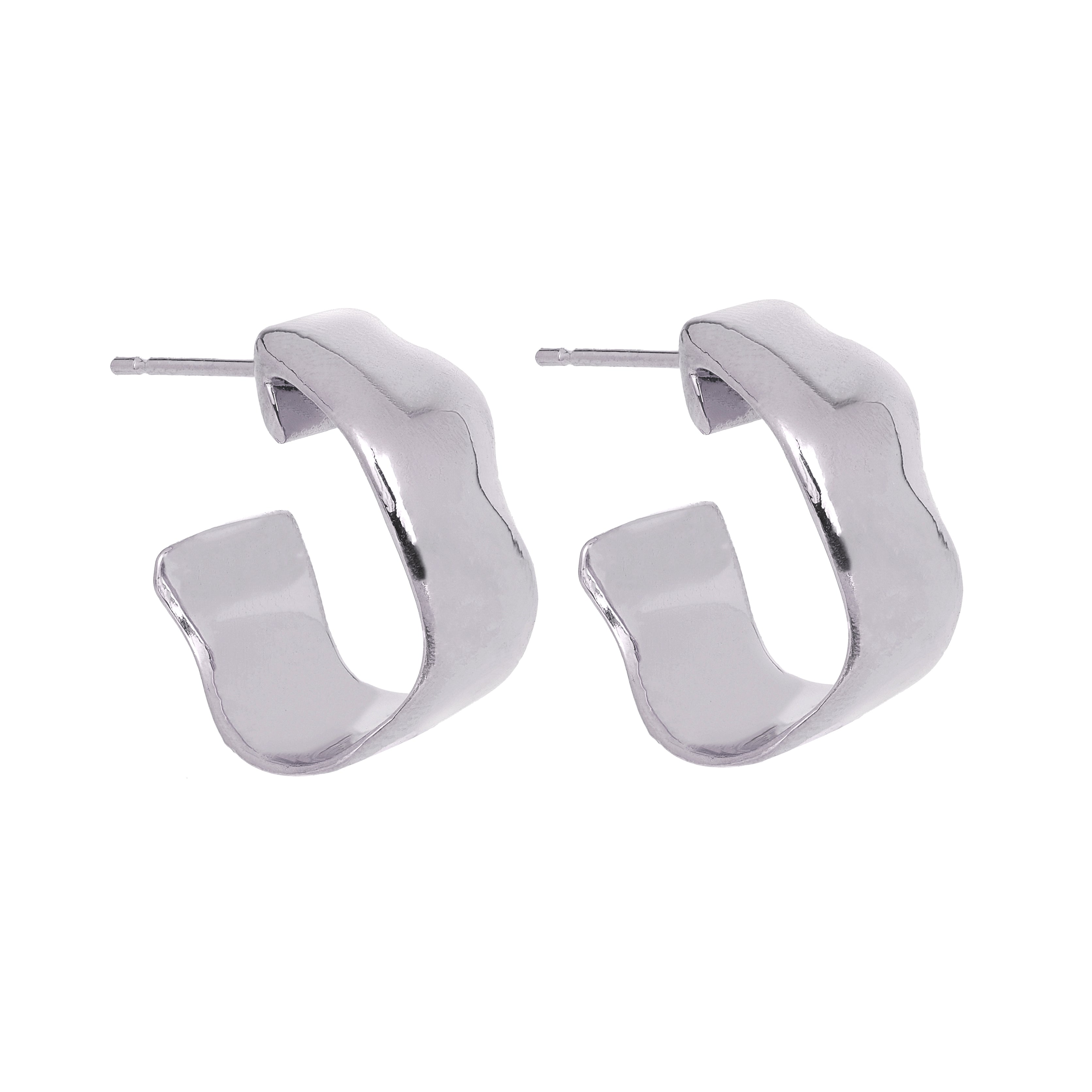 Recycled silver curved hoop earrings, ethical jewellery handmade in the UK