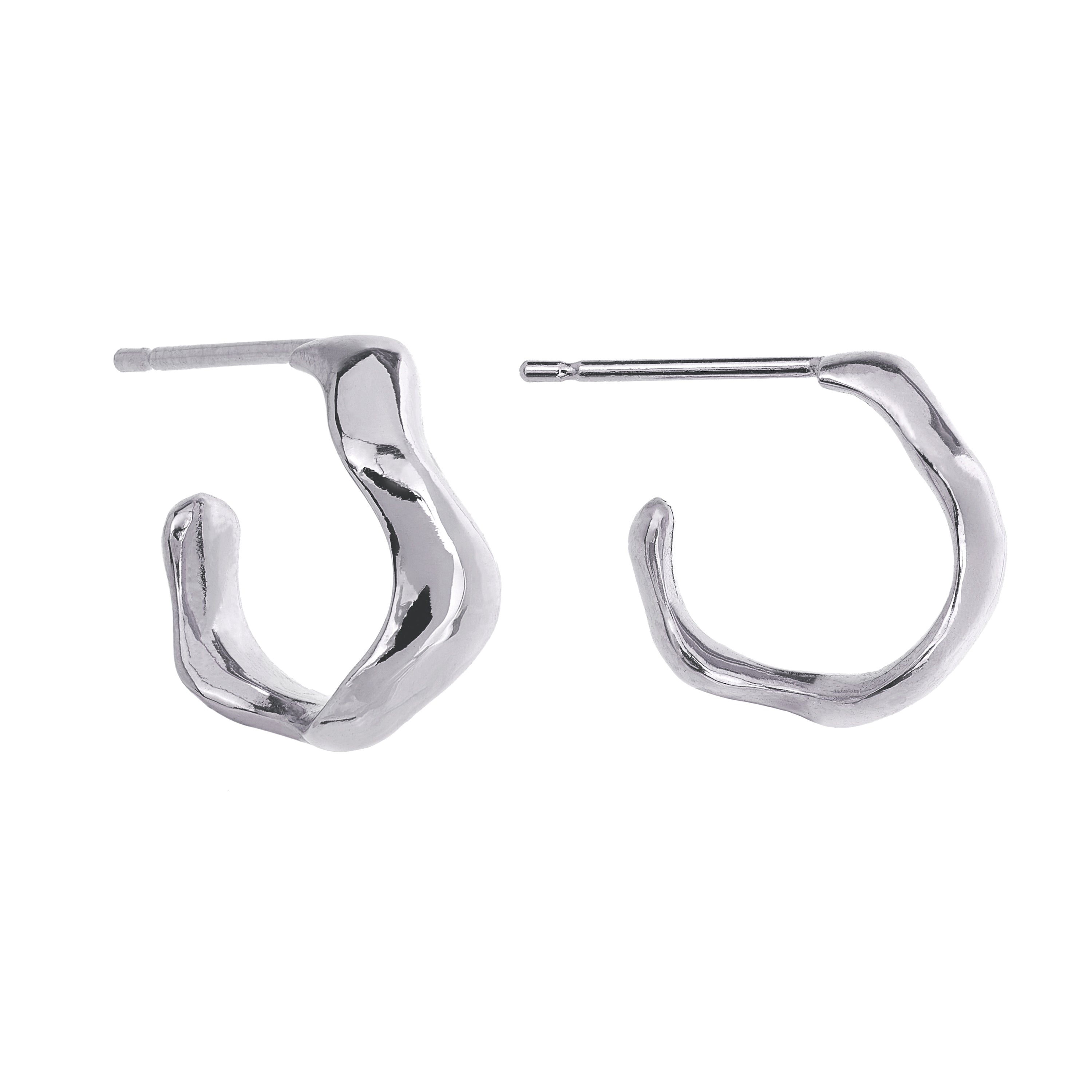 Recycled silver wave huggie hoop earrings, ethical jewellery handmade in the UK