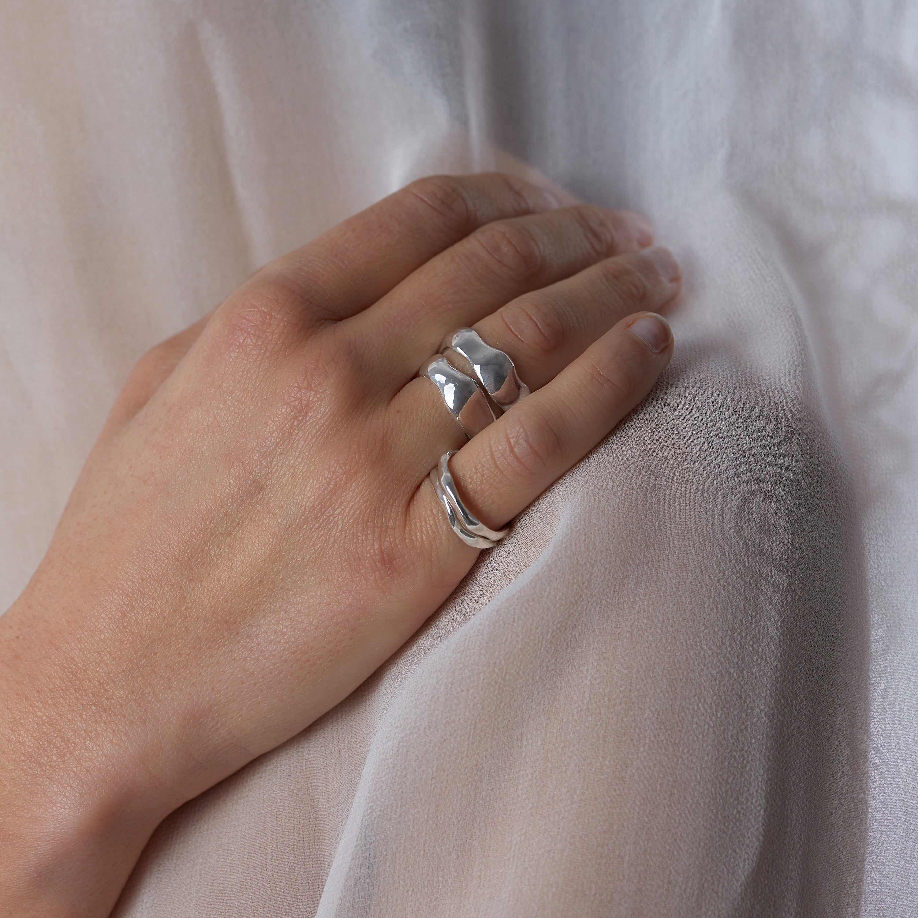 Recycled silver chunky wave stacking ring, ethical jewellery handmade in the UK