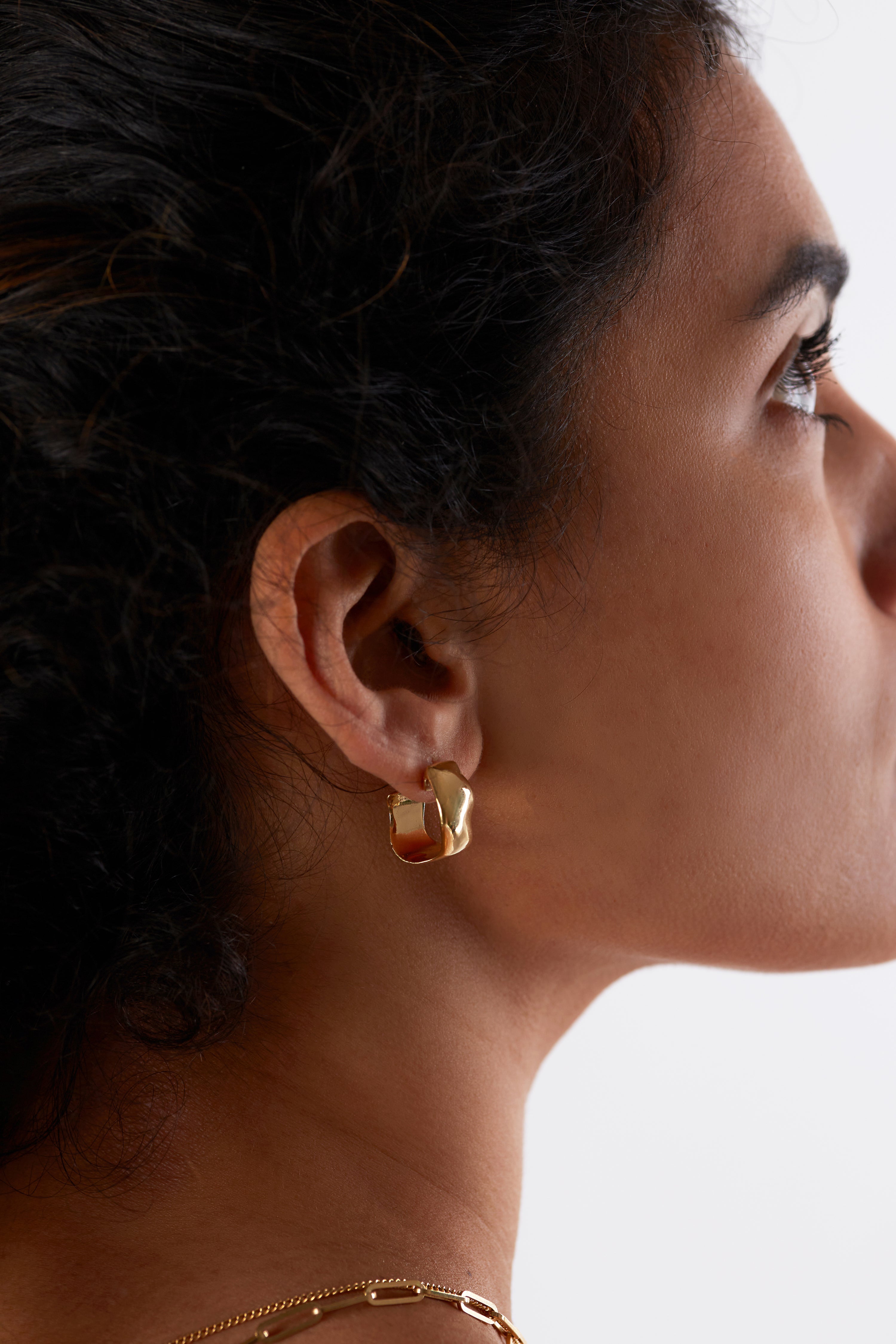 18ct gold vermeil plate chunky hoop earrings, ethical jewellery handmade in the UK