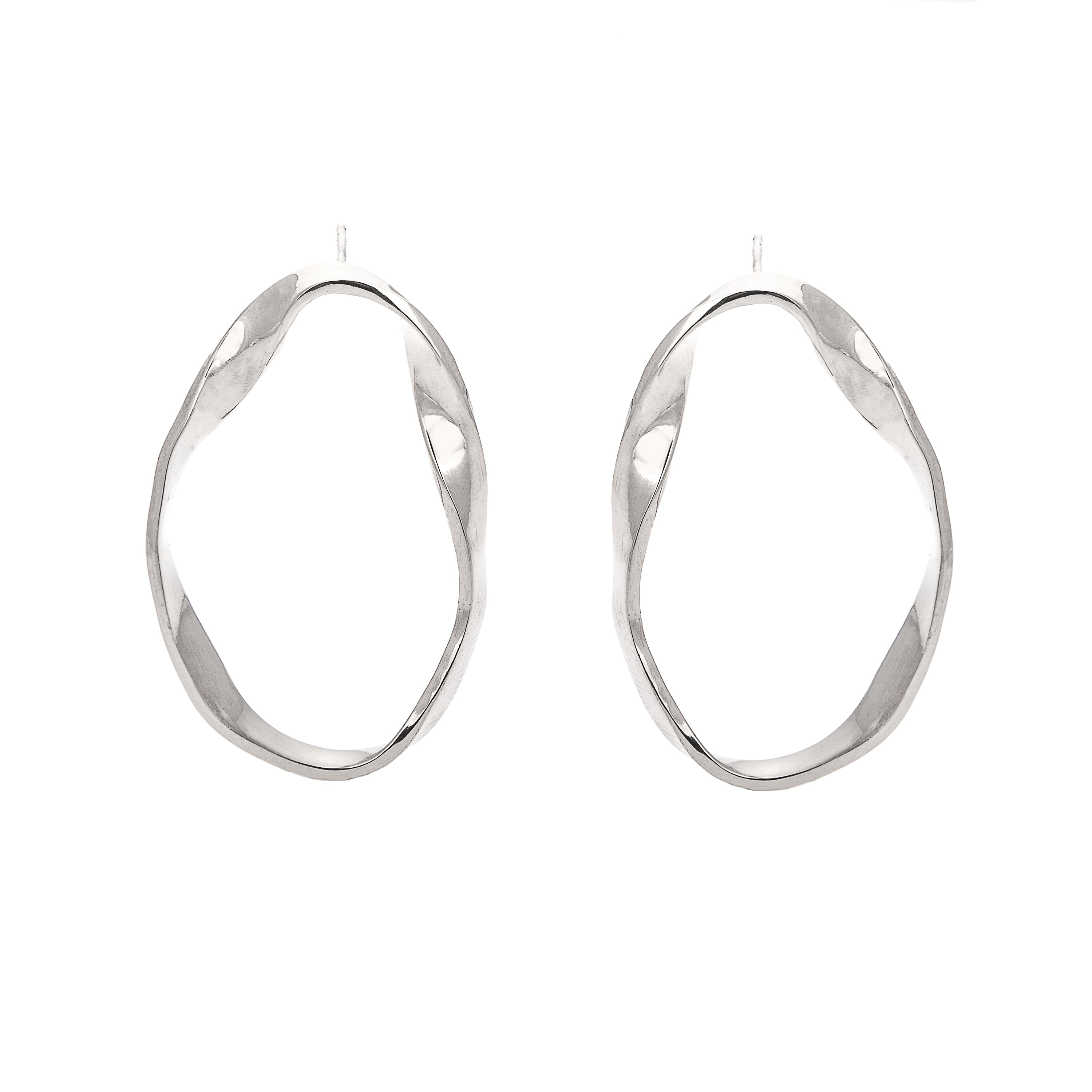 Recycled silver twisted front facing large contour stud earrings, ethical jewellery handmade in the UK