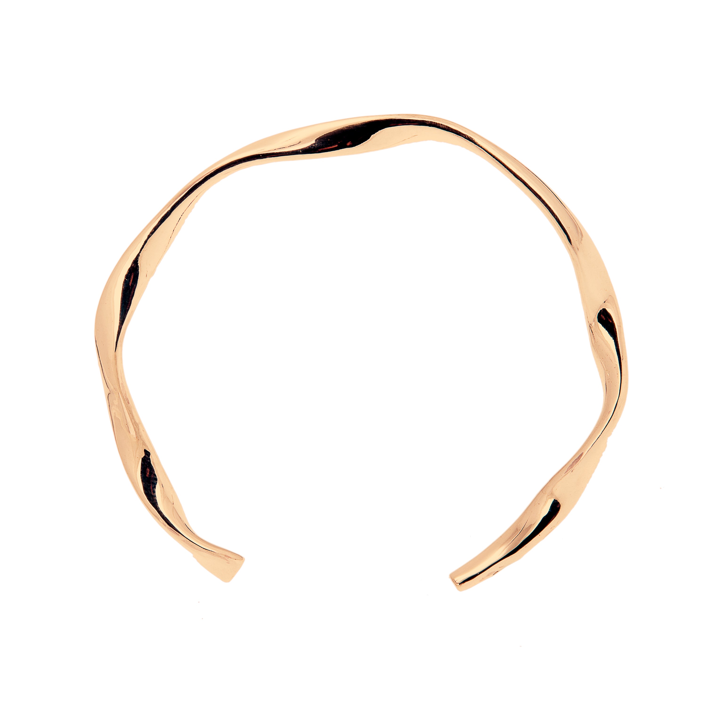 18ct gold vermeil plated twisted cuff bangle, ethical jewellery handmade int he UK