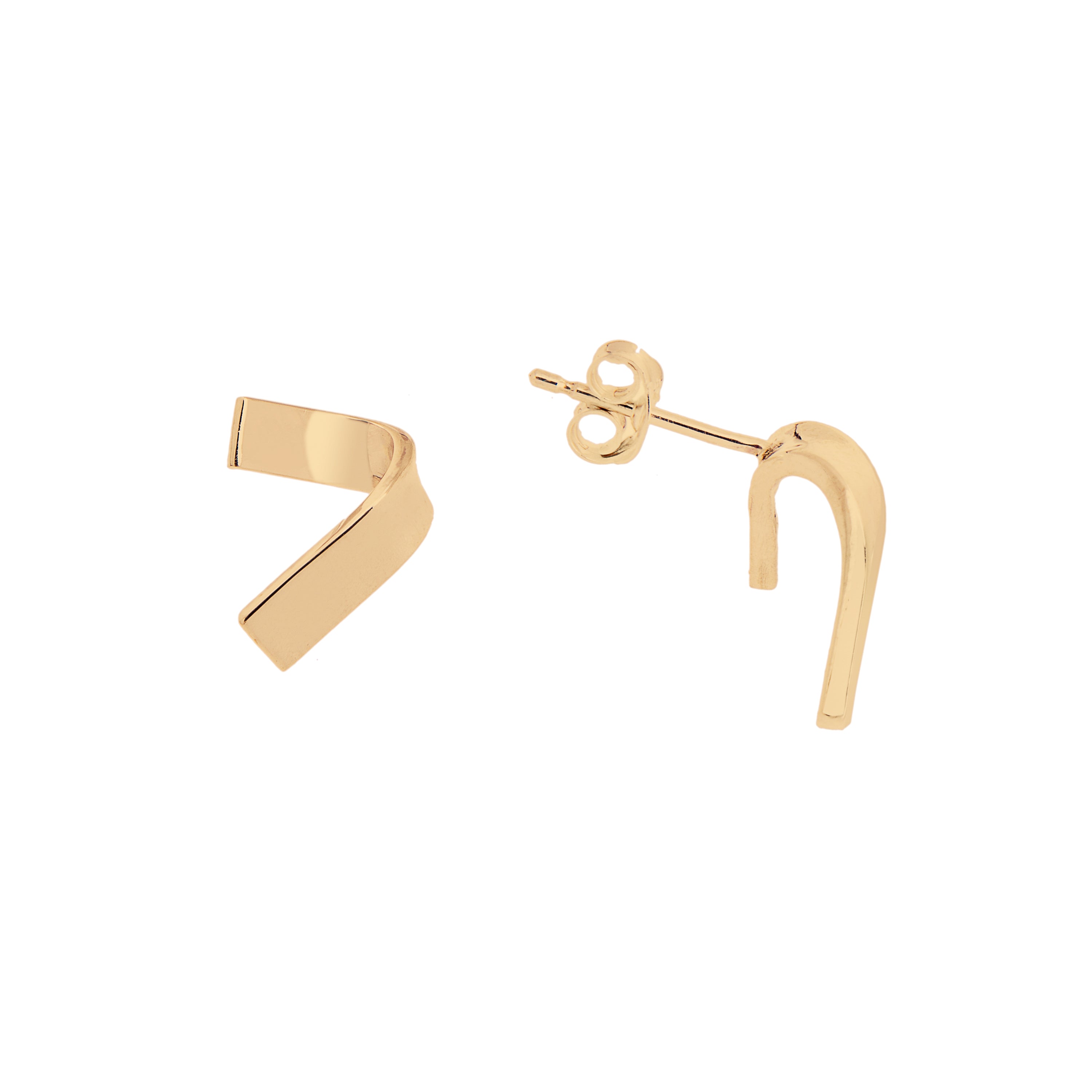 18ct gold vermeil plated folded stud earrings, ethical jewellery handmade in the UK