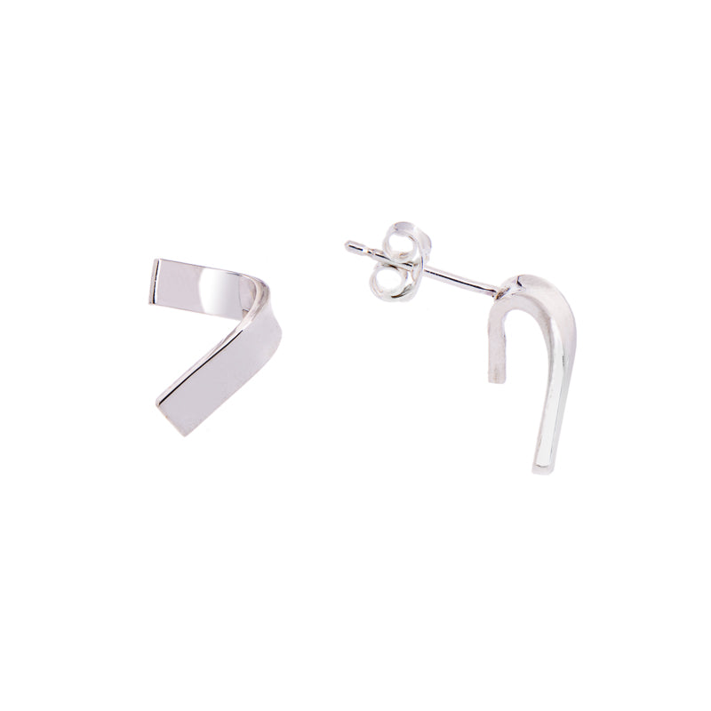 Recycled silver folded stud earrings, ethical jewellery handmade in the UK