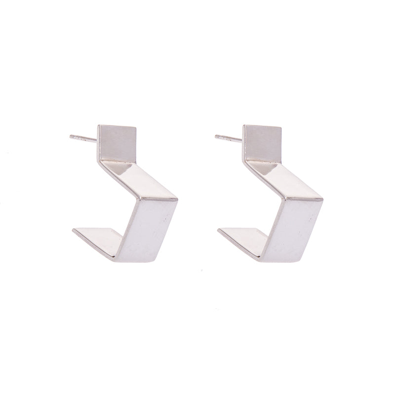 Silver geometric chunky hoop earrings, ethical jewellery, handmade in the UK