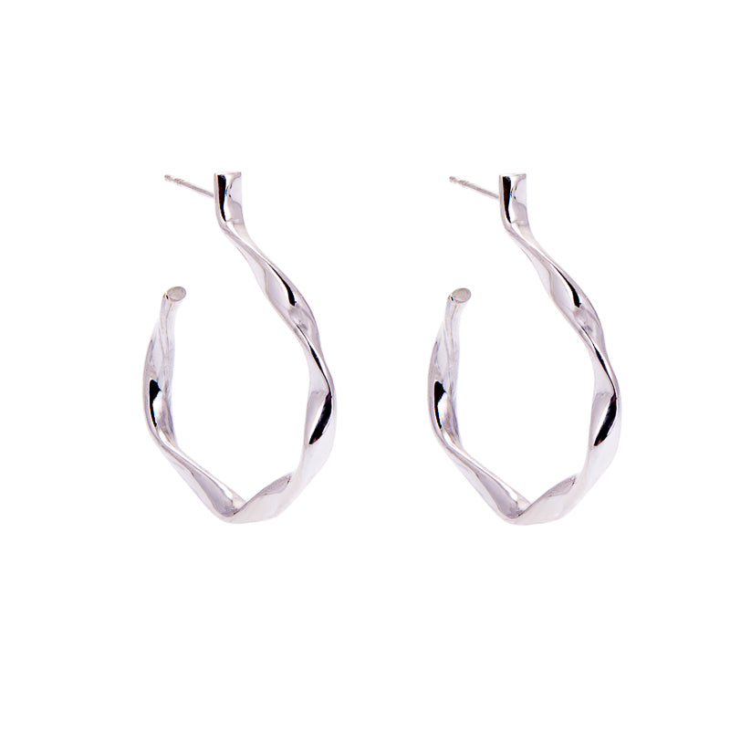Recycled silver twisted hoop earrings, ethical jewellery handmade in the UK