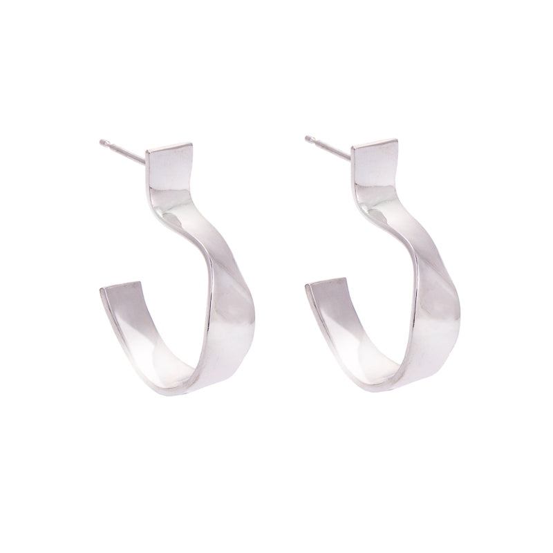 Recycled silver curved hoop earrings, ethical jewellery handmade in the UK