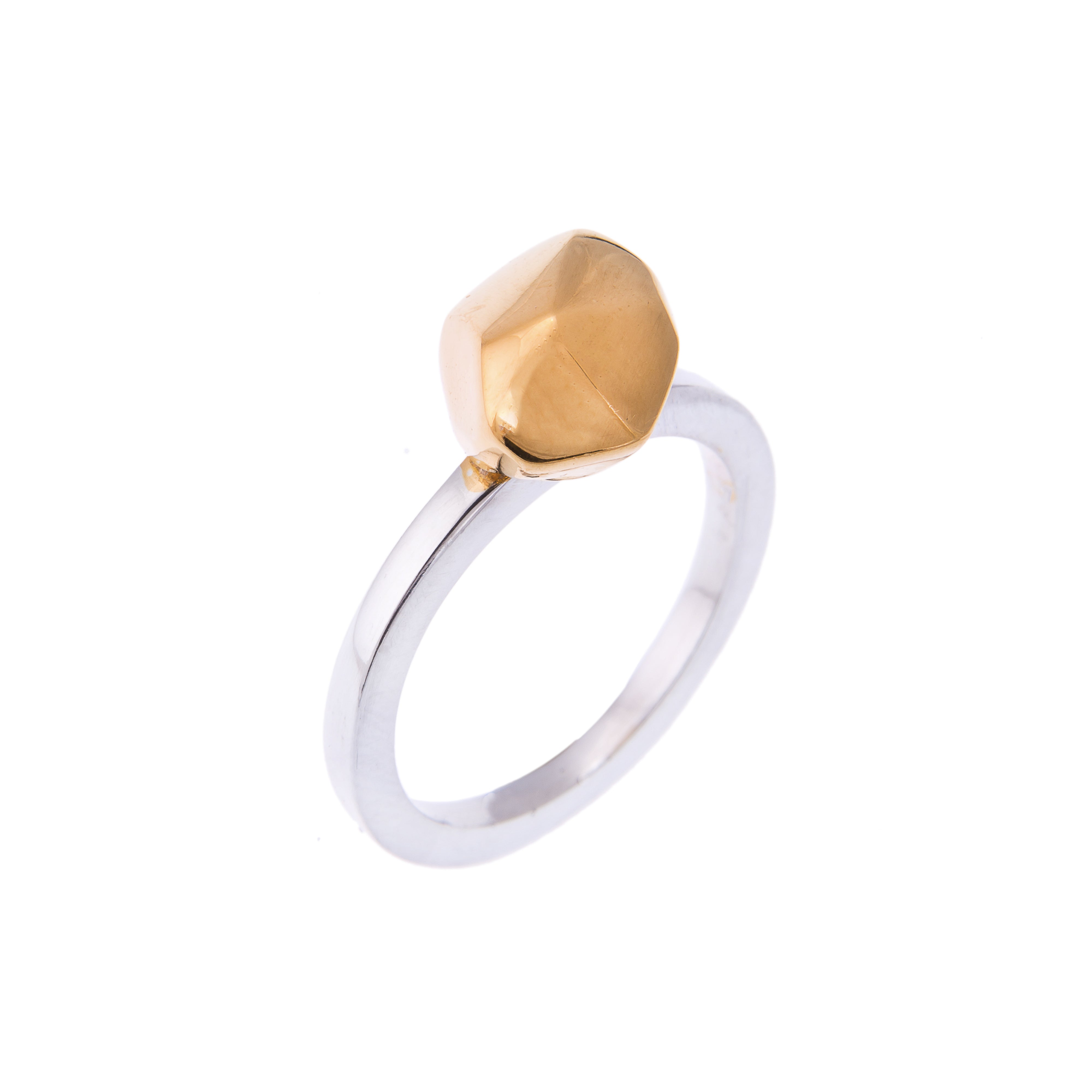 Silver and 18ct gold vermeil stacking rings with faceted feature, ethical jewellery, handmade in the UK