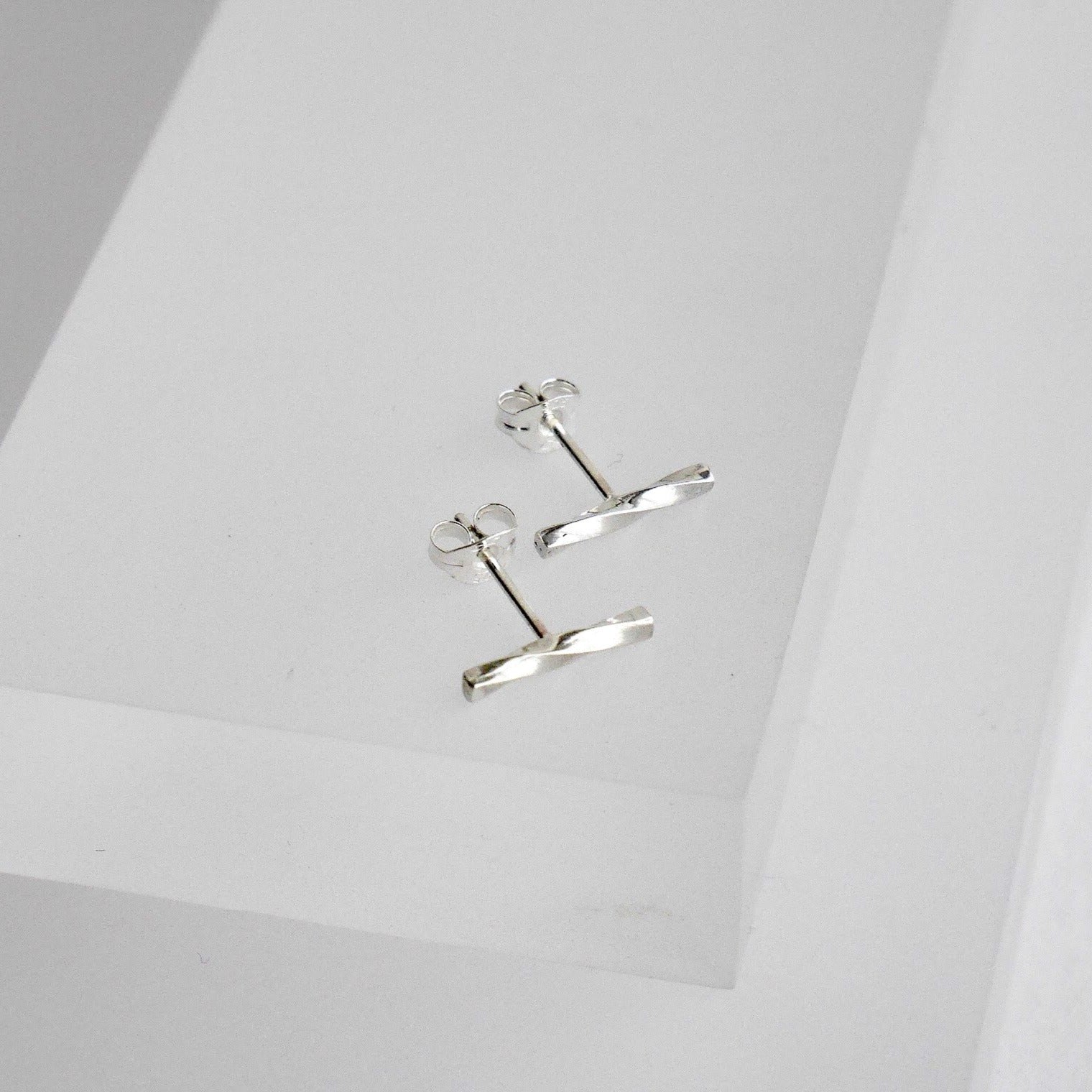 Recycled silver twisted post stud earrings, ethical jewellery handmade in the UK