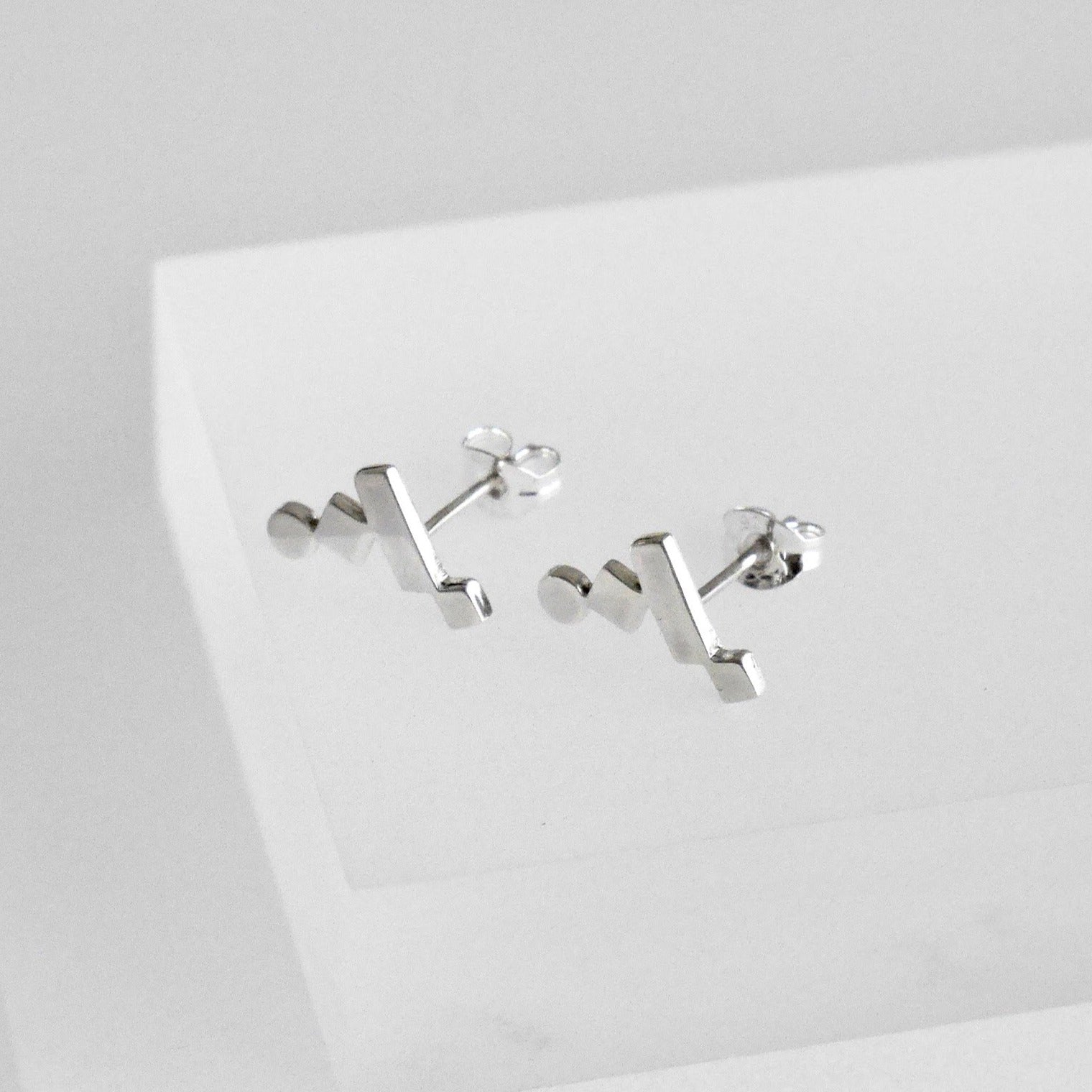 Recycled silver minimal everyday geometric stud earrings, ethical jewellery handmade in the UK