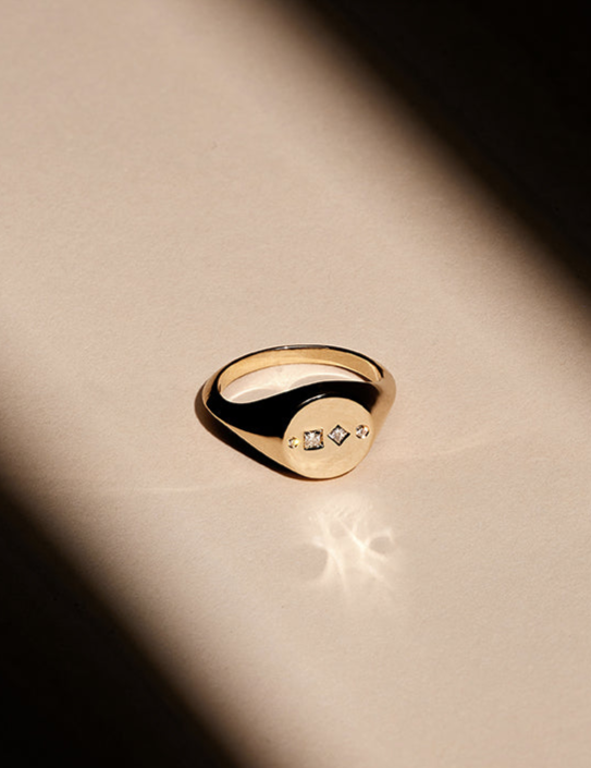 Solid Gold Mixed Diamond Signet Ring