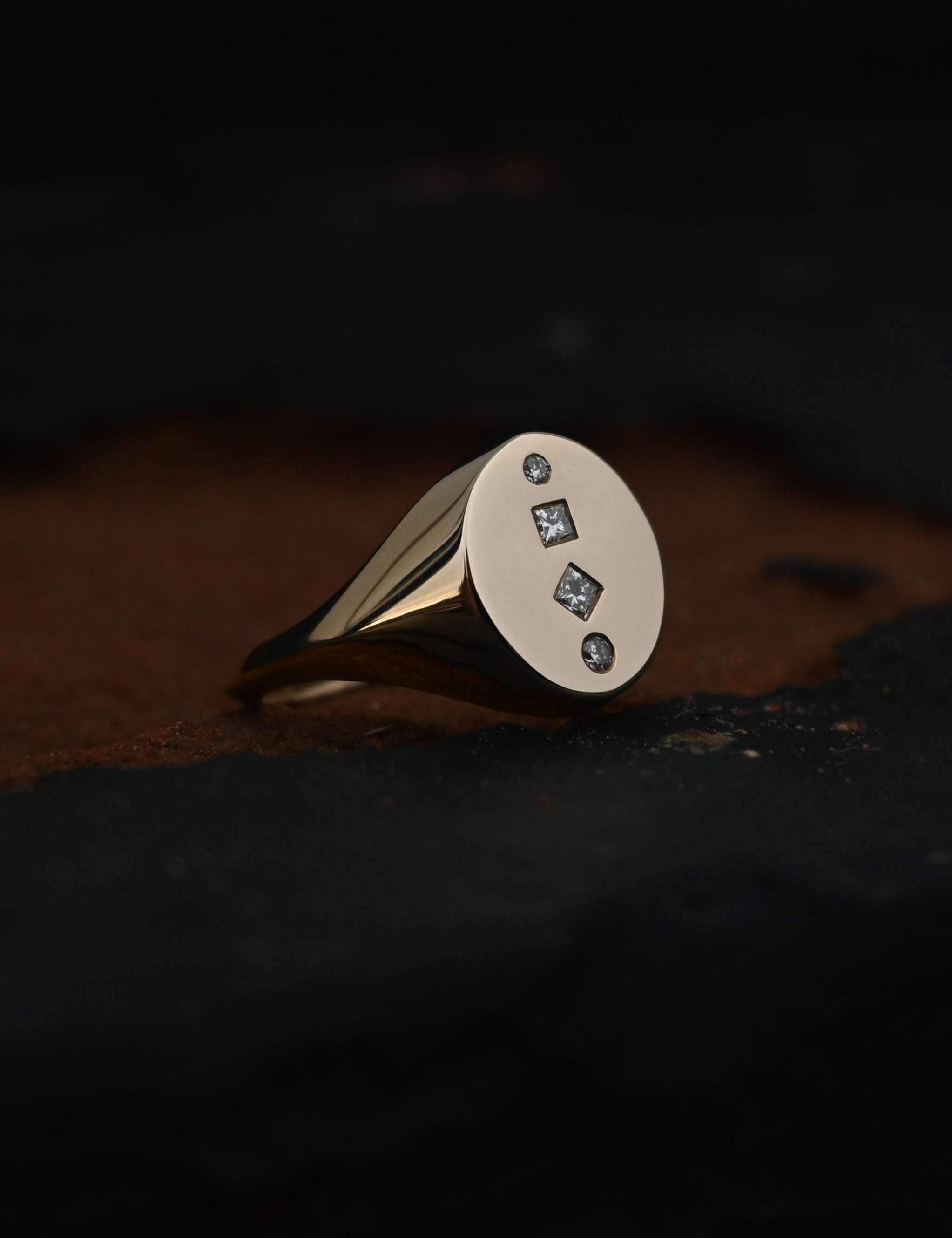 Women's Solid Gold Diamond Oval Signet Ring