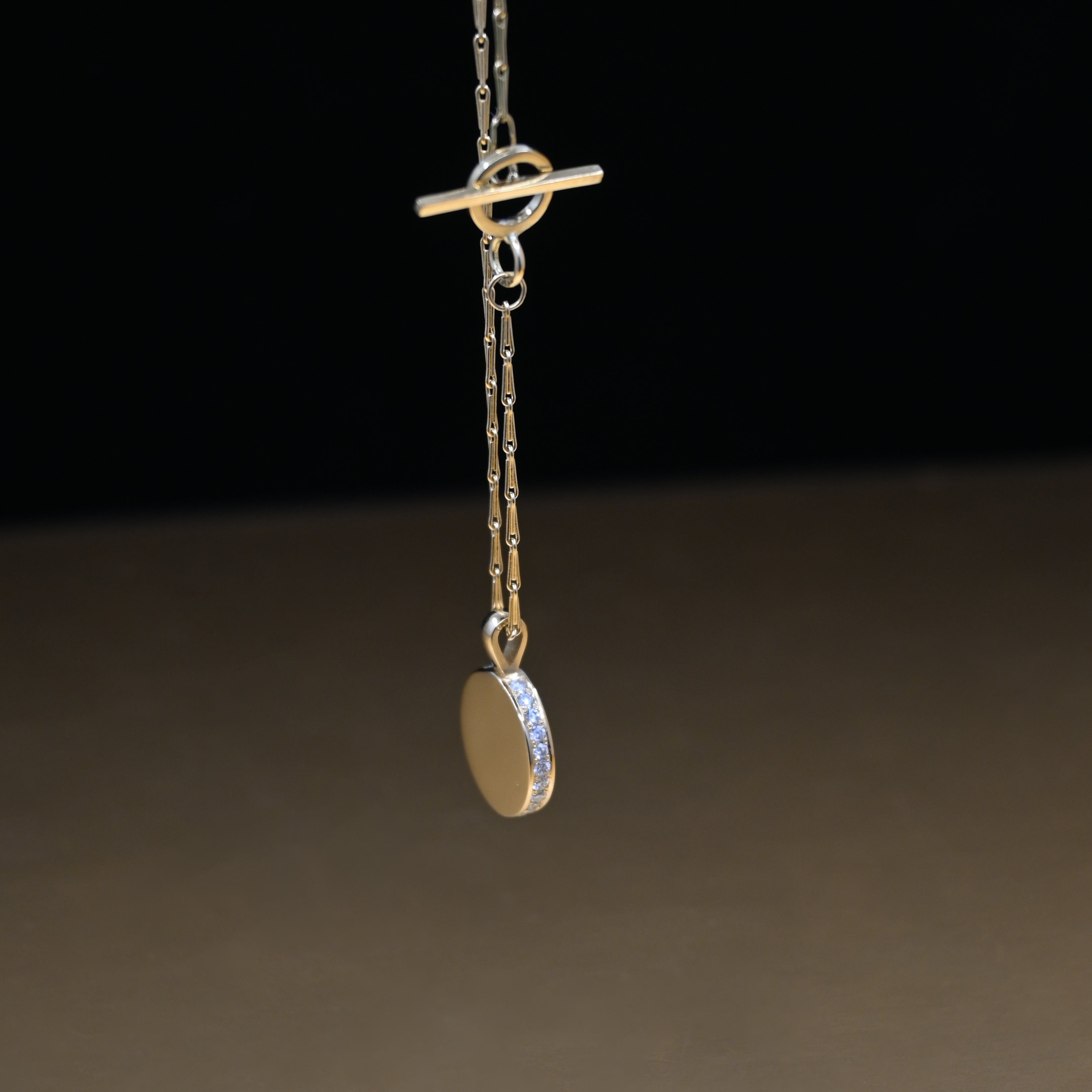 Solid Gold Diamond Disc Pendant Necklace