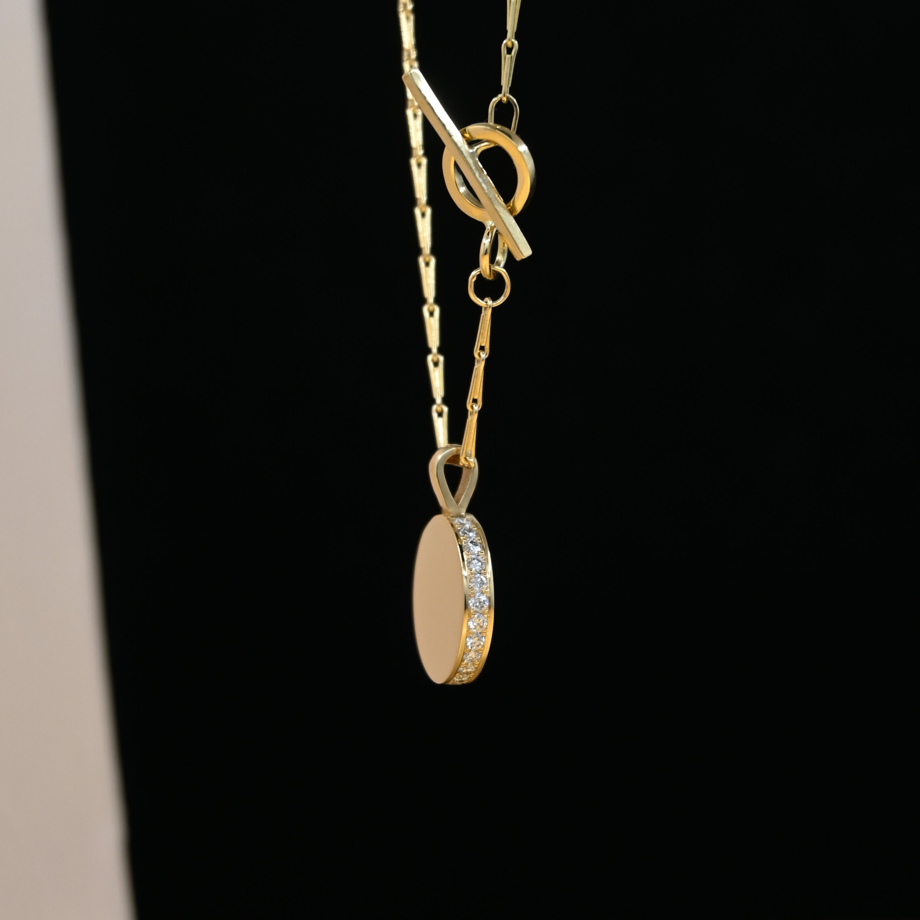 Solid Gold Diamond Disc Pendant Necklace