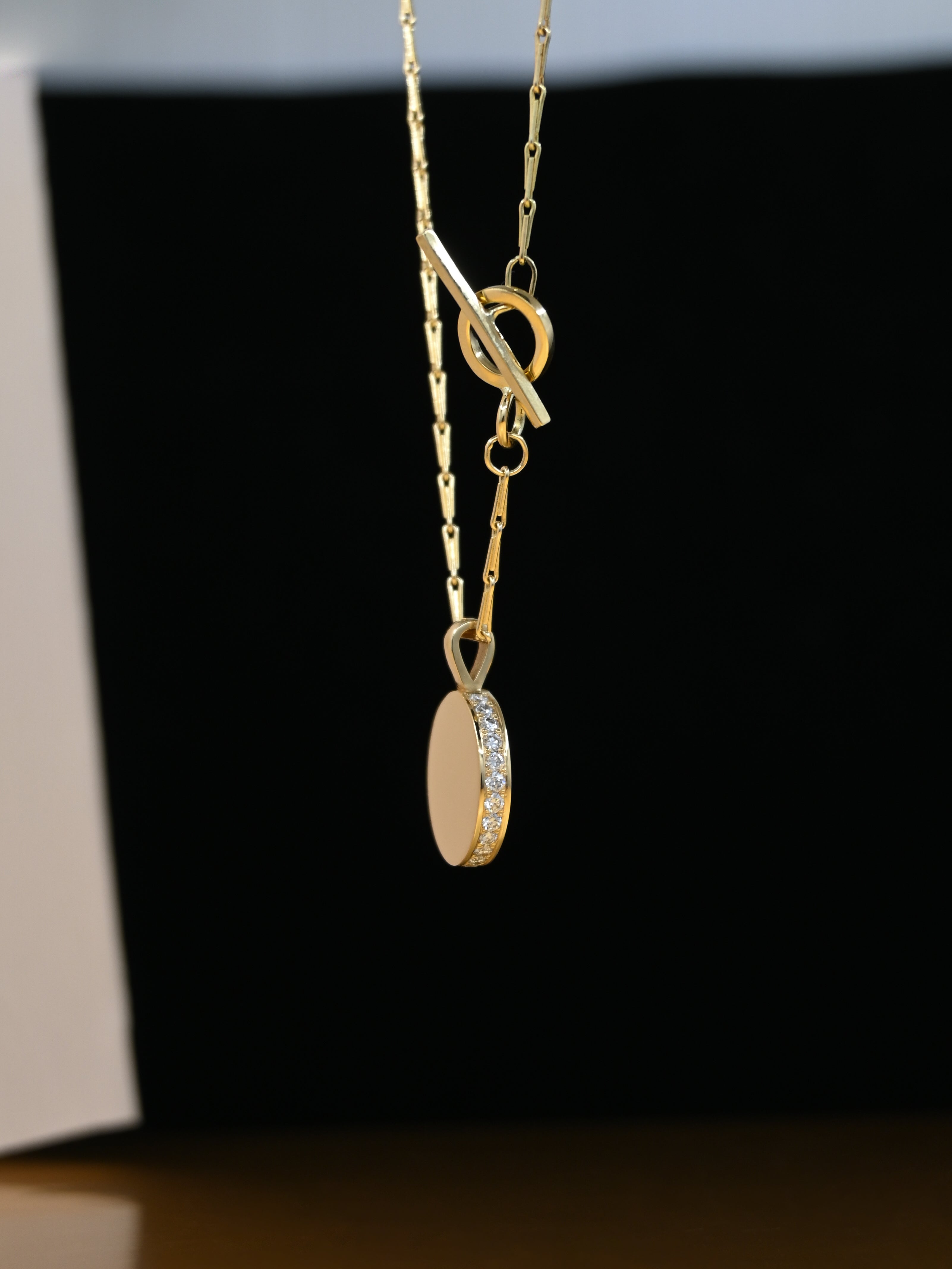 Solid Gold Diamond Disc Pendant Necklace