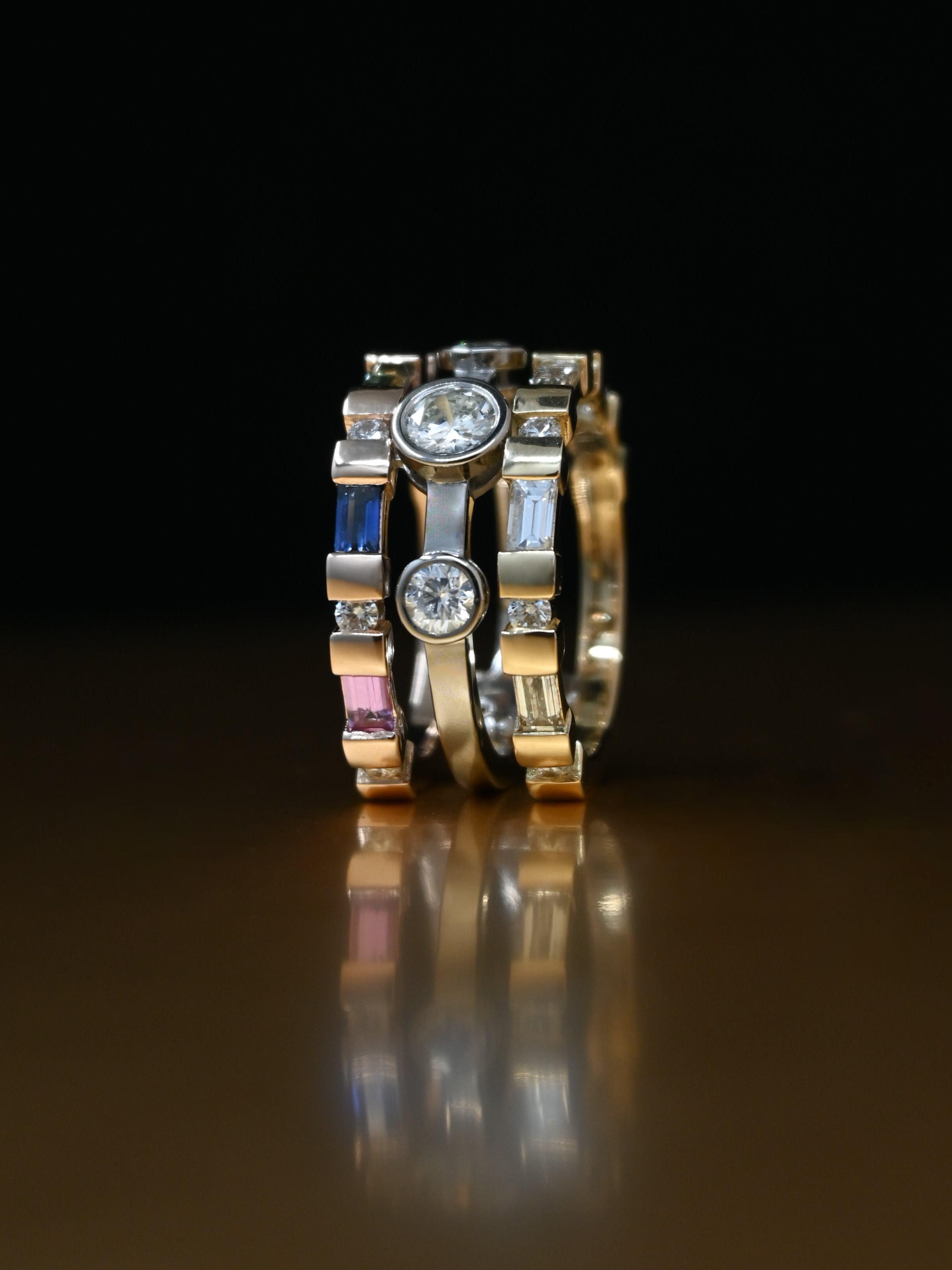 Yellow Gold, Rose Gold, White Gold, Ethically Sourced Sapphires and Canada Mark Diamonds, Ring Remodel, Bespoke Jewellery based in Tarporley, Cheshire