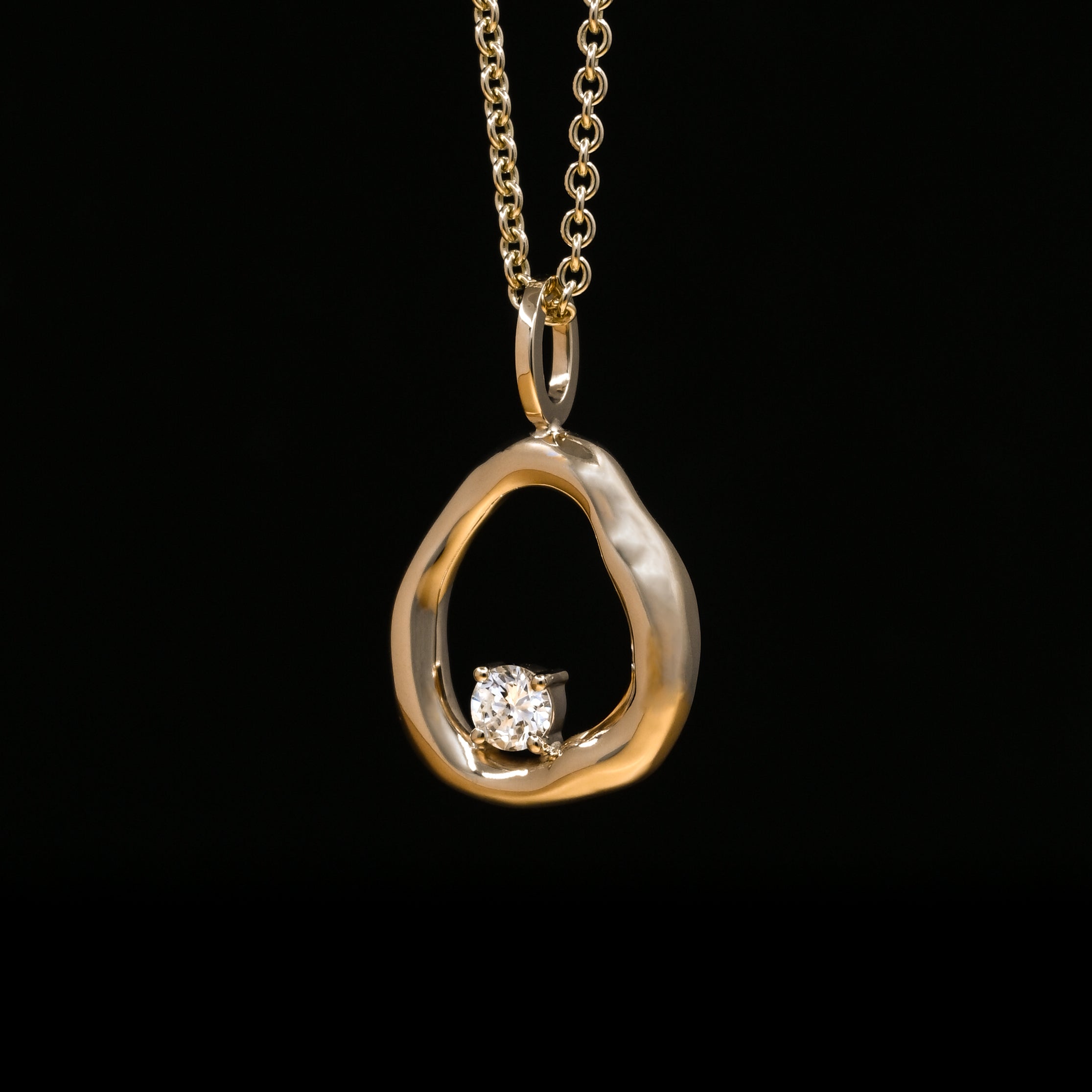 Solid Gold Organic Pendant with Diamond