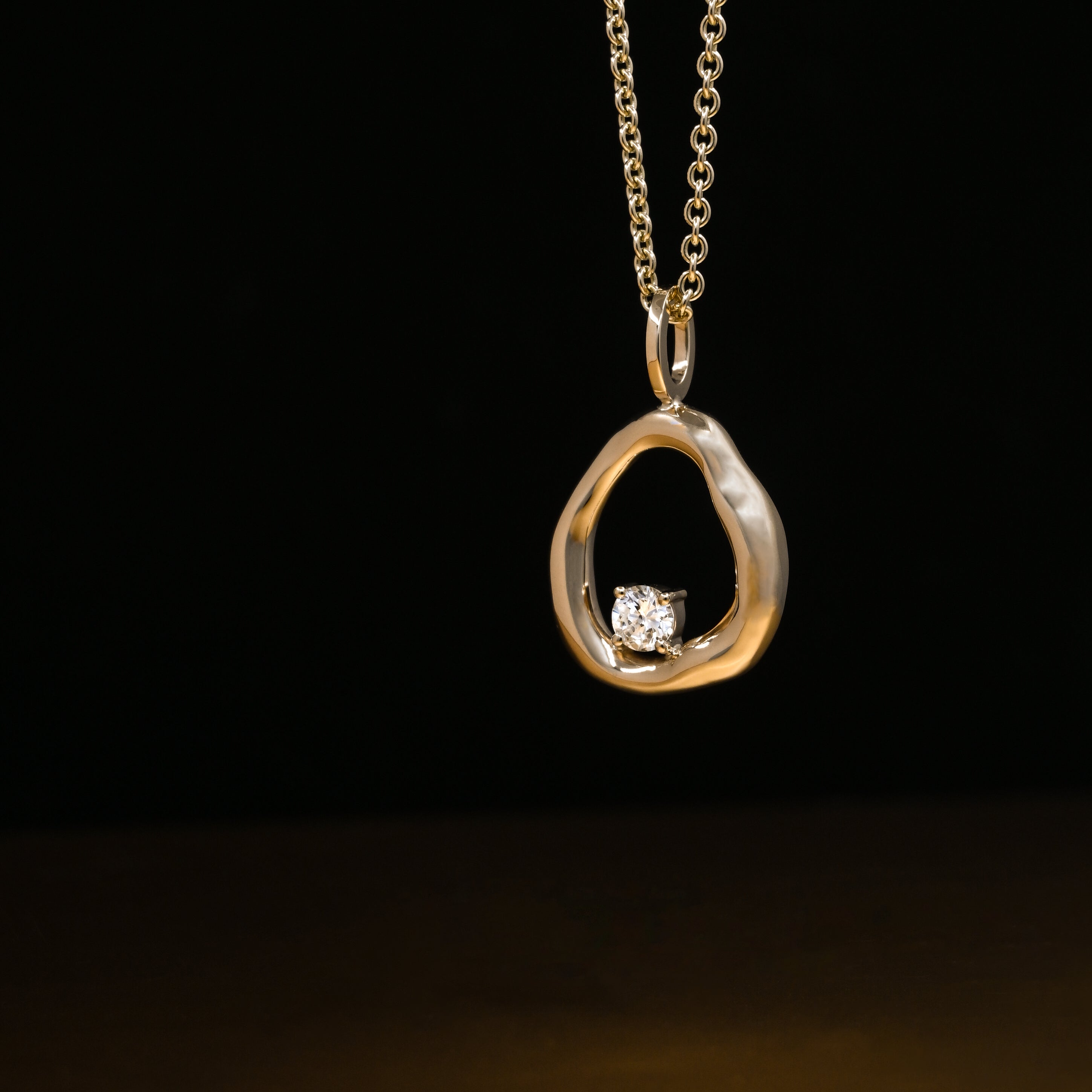 Yellow Gold Diamond Organic Pendant Necklace, Bespoke Jewellery based in Tarporley, Cheshire