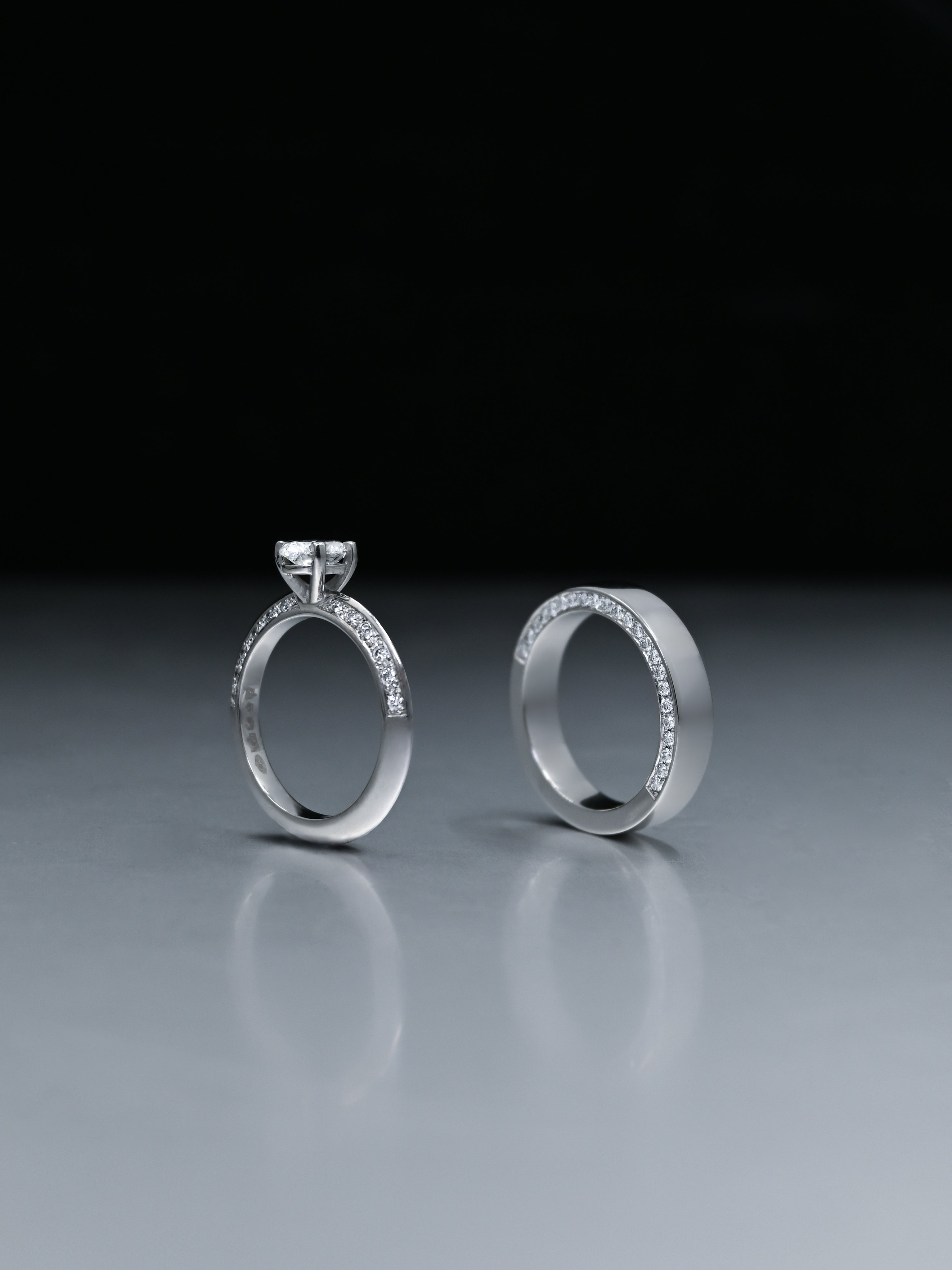 White Gold diamond set engagement ring and wedding band