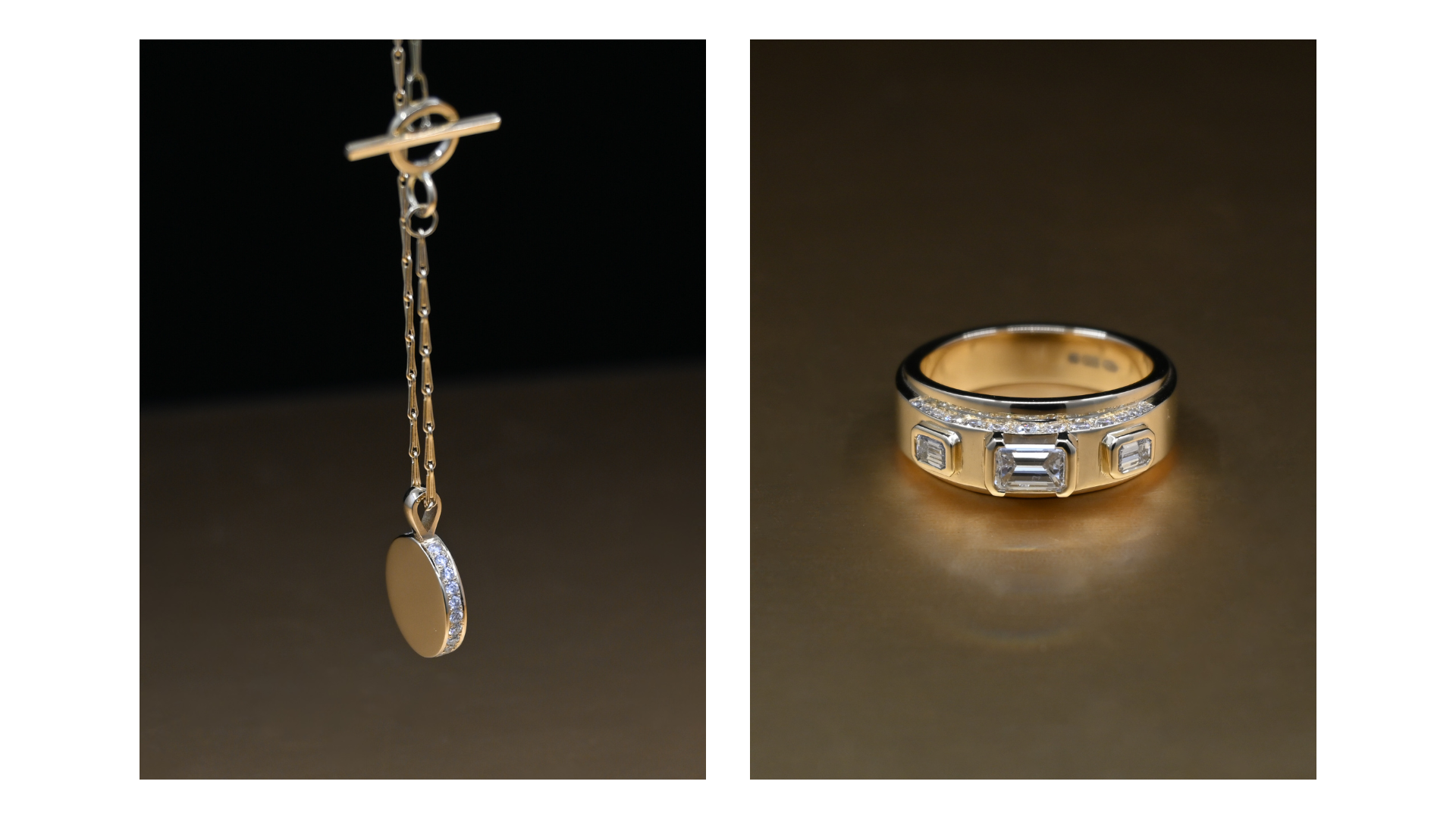 Bespoke Jewellery Designs based in Tarporley, Cheshire. Solid 9ct Yellow Gold, Diamond Set Ring and Necklace