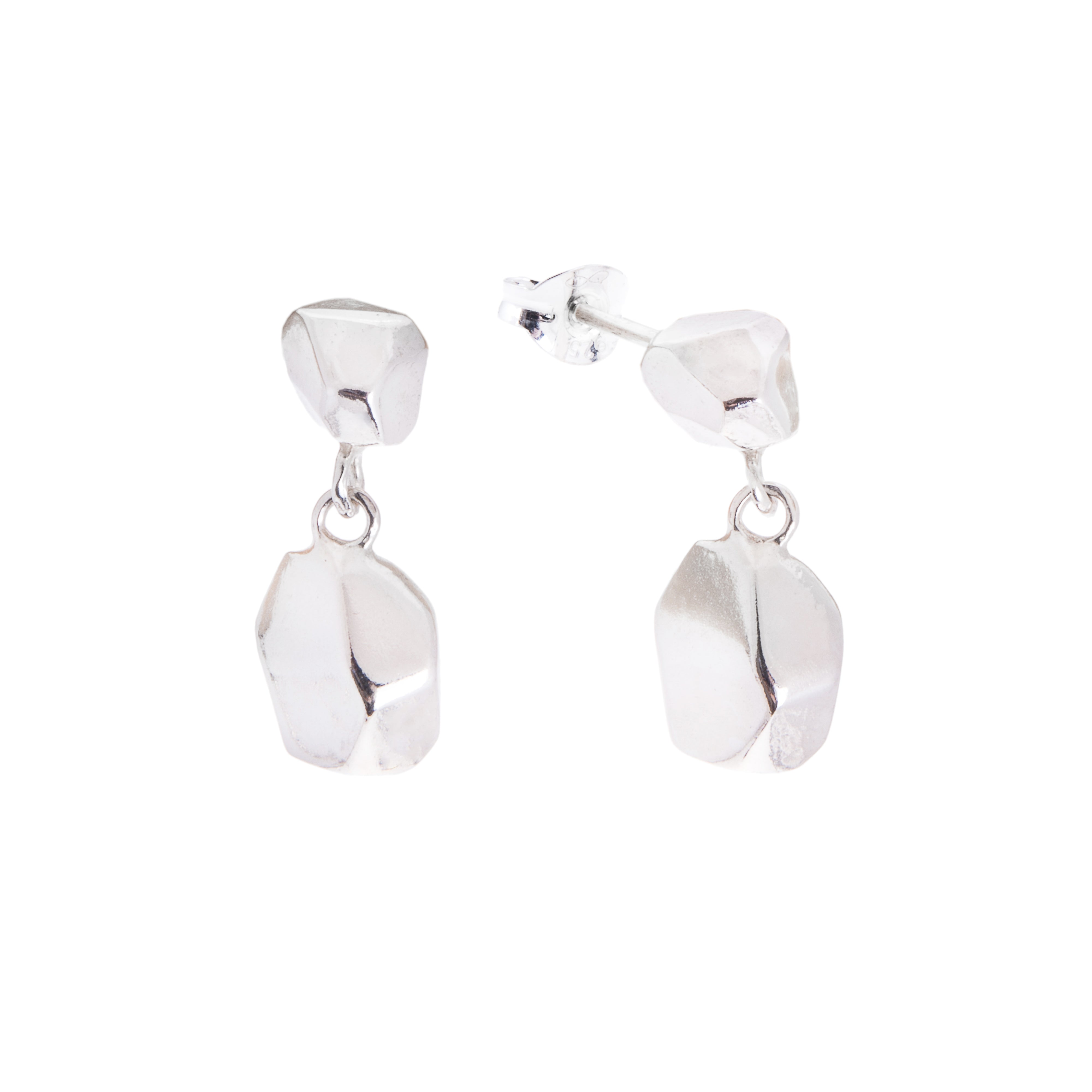 Mani Recycled Silver Drop Stud Earrings